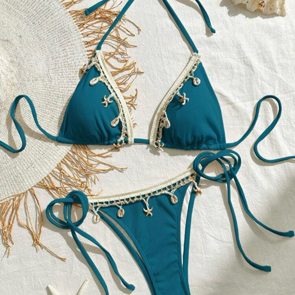 Stylish Teal, pink and blue Bikini with Shell Accents